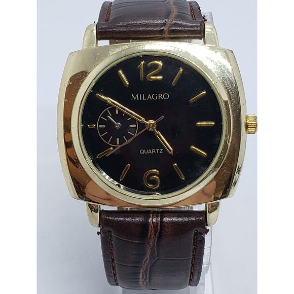 Milagro men's watch. Large black face with gold bevel. Working watch - Picture 1 of 9
